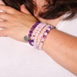 Mala Bouddha en quartz rose et améthyste | 108 perles