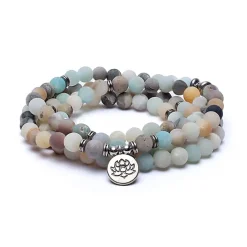 Mala en Amazonite avec charm Lotus | 108 perles
