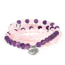 Mala Lotus en Quartz Rose et Améthyste | 108 perles