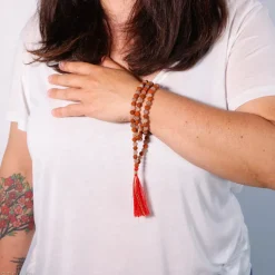 Mala Pierre de Lune Pêche et Rudraksha | 108 perles