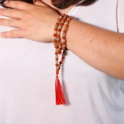 Mala Pierre de Lune Pêche et Rudraksha | 108 perles
