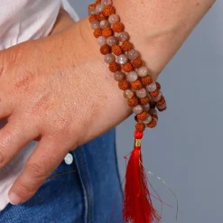 Mala Pierre de Lune Pêche et Rudraksha | 108 perles