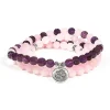 Mala Quartz rose & Améthyste avec symbole Om | 108 perles