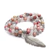 Mala Rhodonite & Quartz Gris avec Plume | 108 perles