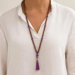 Mala Rudraksha & Améthyste Violet | 108 perles