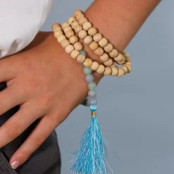 Mala Tulsi, Angélite & Amazonite