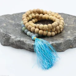 Mala Tulsi, Angélite & Amazonite