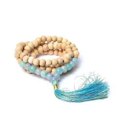 Mala Tulsi, Angélite & Amazonite
