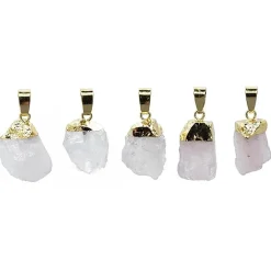 Pendentif doré en Quartz Rose brut