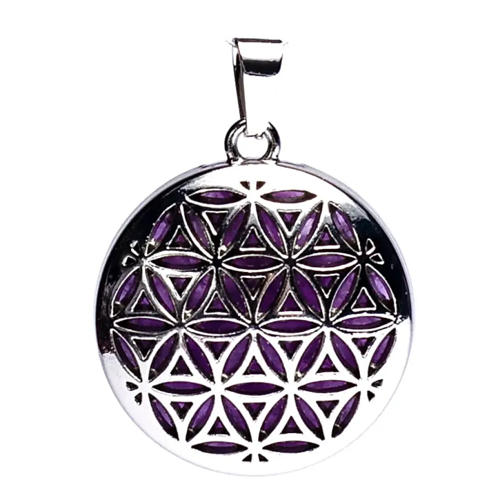 Pendentif Fleur de Vie Ornée d'Améthyste