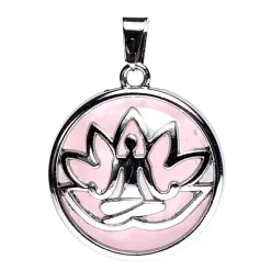 Pendentif Méditation Lotus avec Quartz Rose