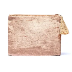 Pochette zippée en velours Beige | broderie Fleurs
