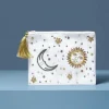 Pochette zippée en velours Blanc | broderie Soleil et Lune