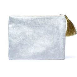 Pochette zippée en velours Blanc | broderie Soleil et Lune
