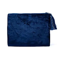 Pochette zippée en velours Bleu Foncée| broderie Lunes et Etoiles