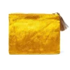 Pochette zippée en velours Jaune | broderie Soleil