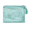 Pochette zippée en velours menthe | broderie Phases Lunaires