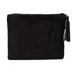 Pochette zippée en velours Noir | broderie Phases de Lune