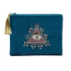 Pochette zippée en velours Pétrole | broderie Œil