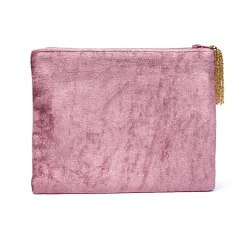 Pochette zippée en velours Rose | broderie Arbre de Vie