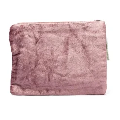 Pochette zippée en velours Rose | broderie Fleur de Vie